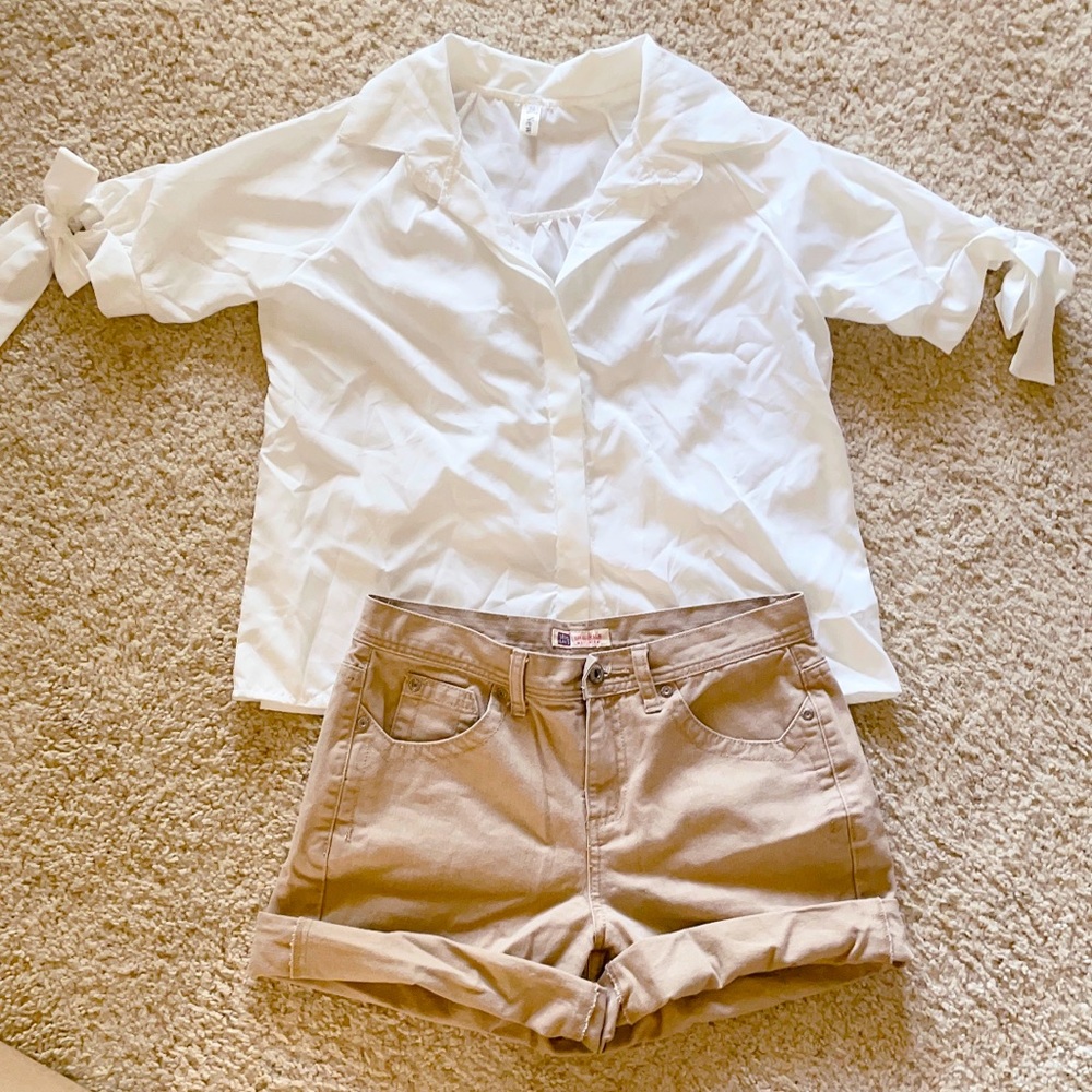 YesStyle Button-Up Ribboned Short-Sleeve Sleeve Shirt [Size S] 🤍